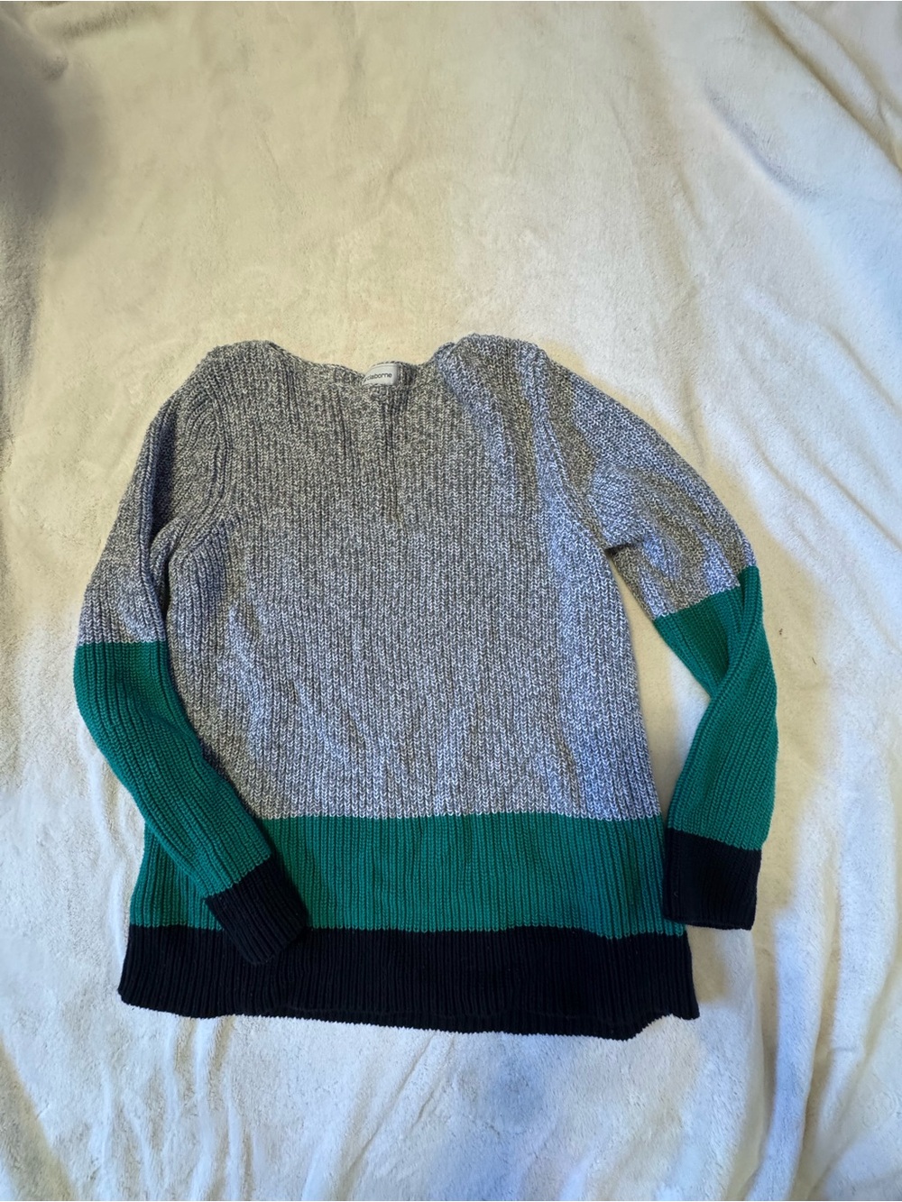 Liz Claiborne Gray Marled Crewneck Sweater with Green and Black Blocks
